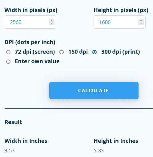 Pixels to Inches Converter DPI PPI Inch PX Centimeters